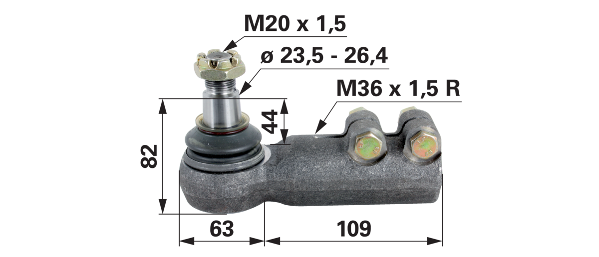 Kugelgelenk für Spurstange M36 x 1,5 R / M20 x 1,5 GartenShop24 - Hochwertige Gartengeräte