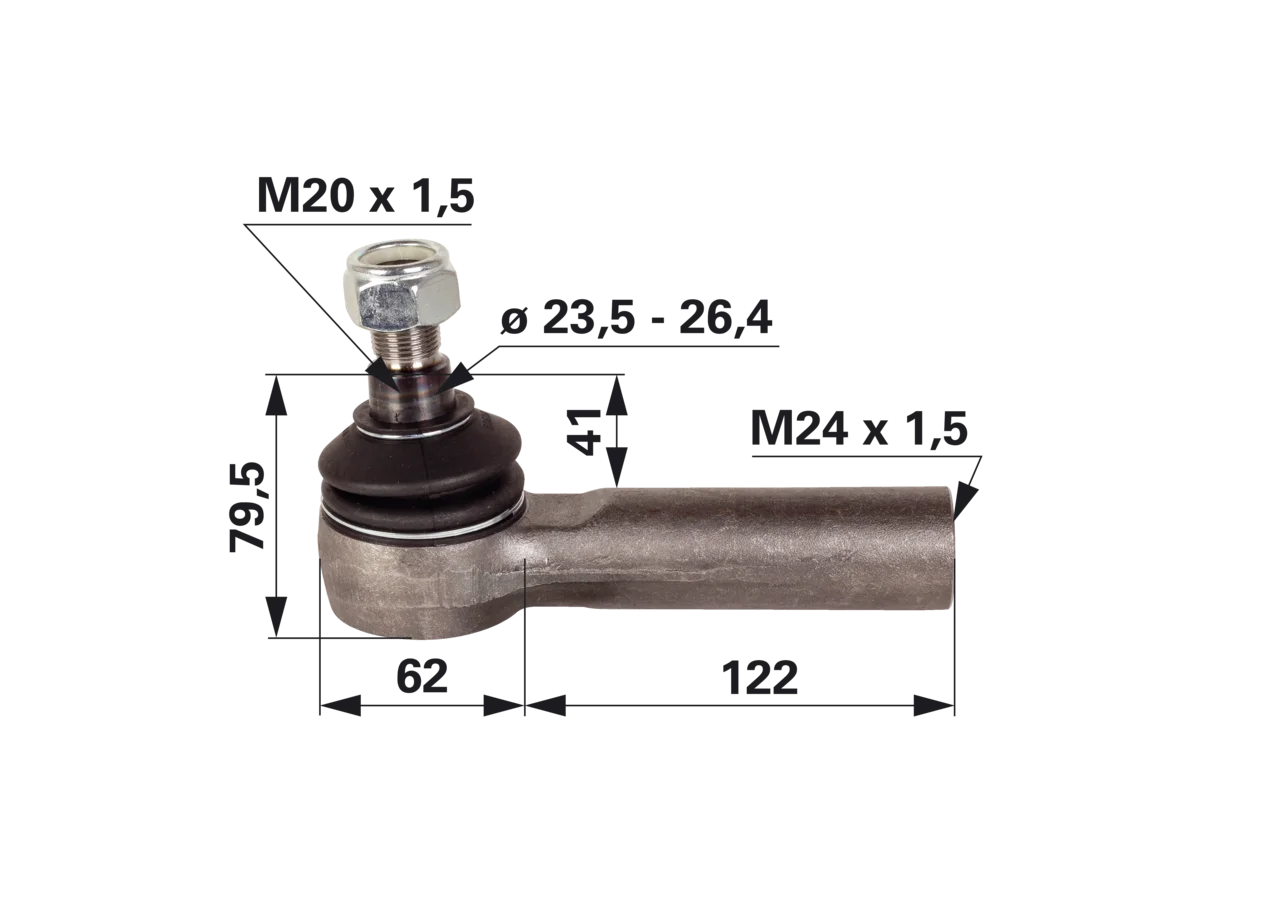 Kugelgelenk M24 x 1,5 IG Länge 184 mm GartenShop24 - Hochwertige Gartengeräte