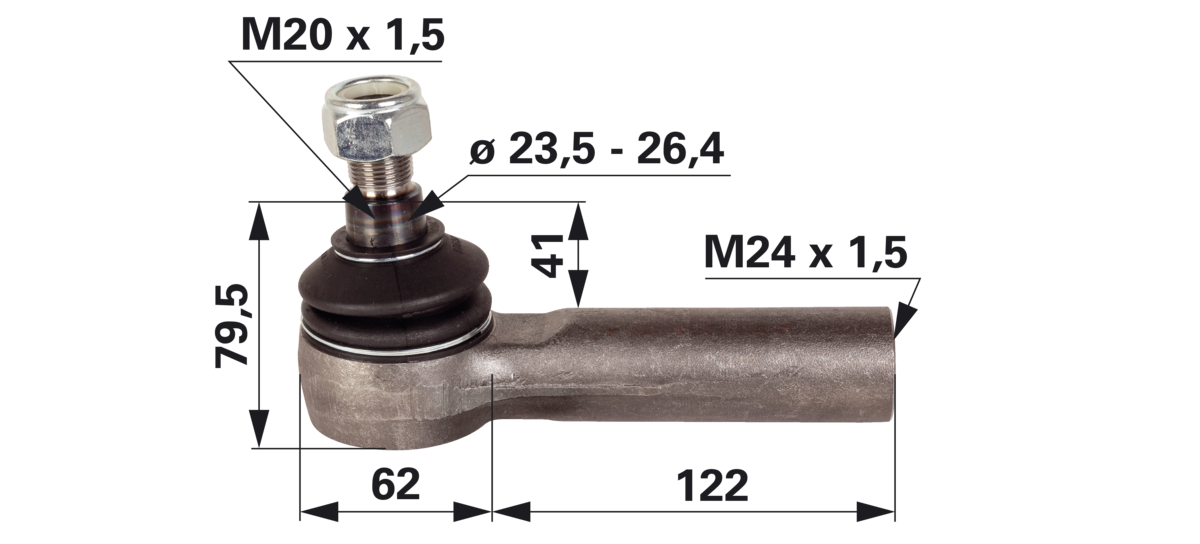 Kugelgelenk M24 x 1,5 IG Länge 184 mm GartenShop24 - Hochwertige Gartengeräte