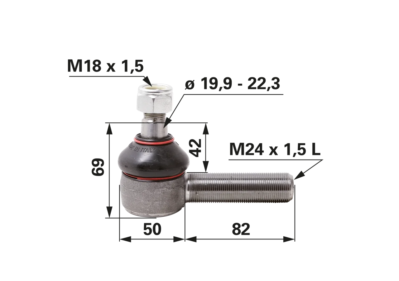 Kugelgelenk M24 x 1,5 L Außengewinde 2 (G2) M18 x 1,5 GartenShop24 - Hochwertige Gartengeräte