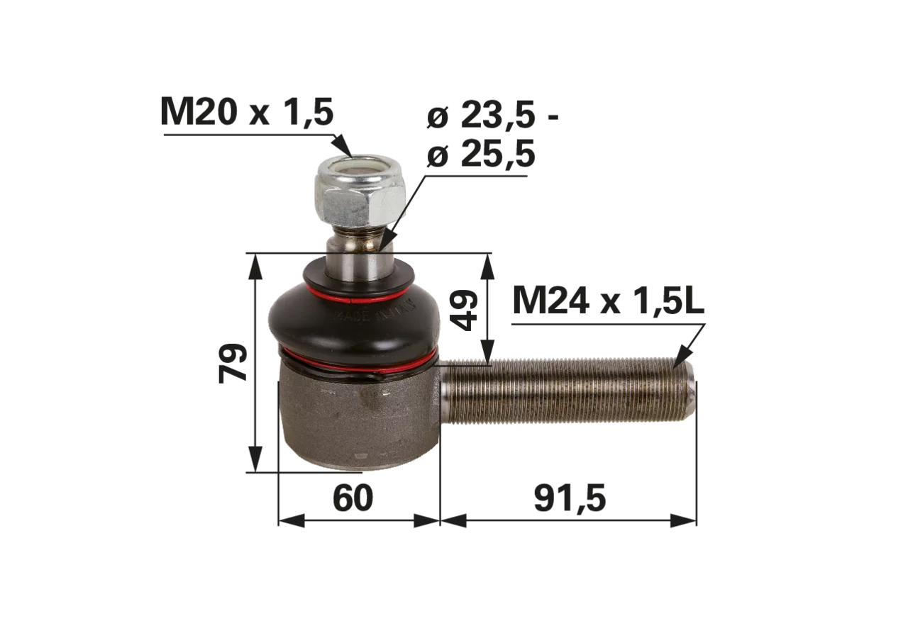 Kugelgelenk M24 x 1,5 L – Außengewinde M20 x 1,5, Konus 23,5–26,4 mm GartenShop24 - Hochwertige Gartengeräte