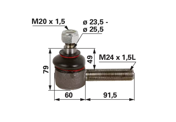 Kugelgelenk M24 x 1,5 L – Außengewinde M20 x 1,5, Konus 23,5–26,4 mm GartenShop24 - Hochwertige Gartengeräte