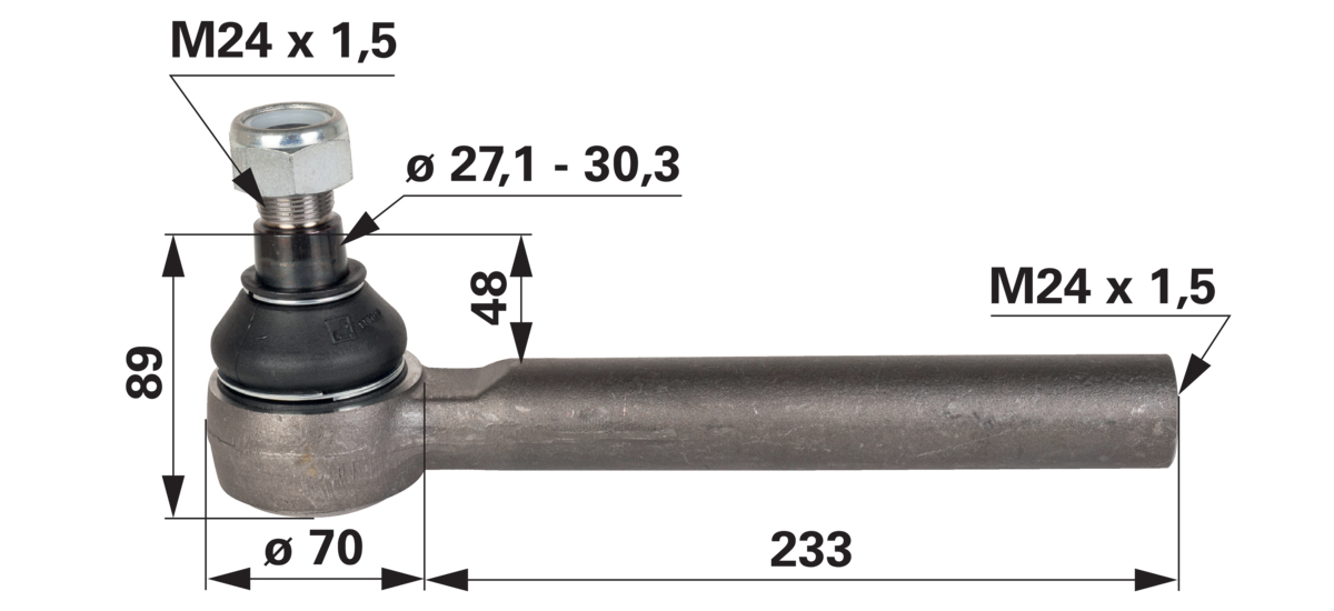 Kugelgelenk M24 x 1,5 IG Länge 303 mm GartenShop24 - Hochwertige Gartengeräte