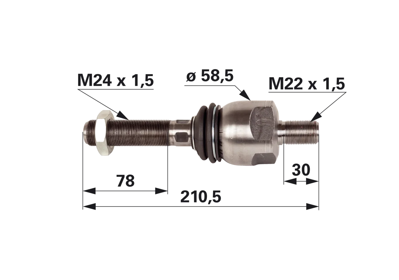 Axialgelenk M24 x 1,5 / M22 x 1,5 Länge 210,5 mm GartenShop24 - Hochwertige Gartengeräte