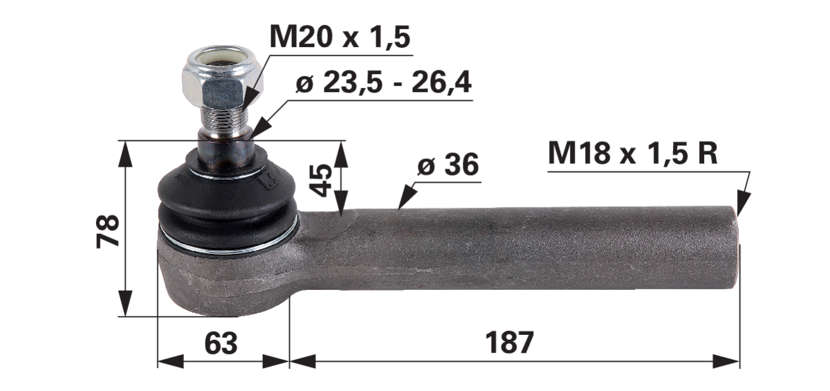 Kugelgelenk M18 x 1,5 IG anstelle von Massey Ferguson 3764027M2 GartenShop24 - Hochwertige Gartengeräte