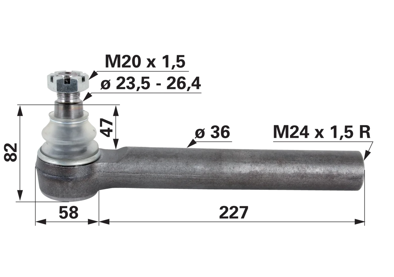 Kugelgelenk M24 x 1,5 IG Länge 258 mm GartenShop24 - Hochwertige Gartengeräte