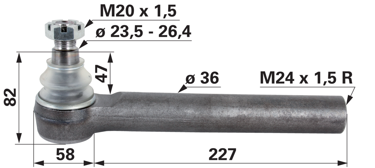 Kugelgelenk M24 x 1,5 IG Länge 258 mm GartenShop24 - Hochwertige Gartengeräte