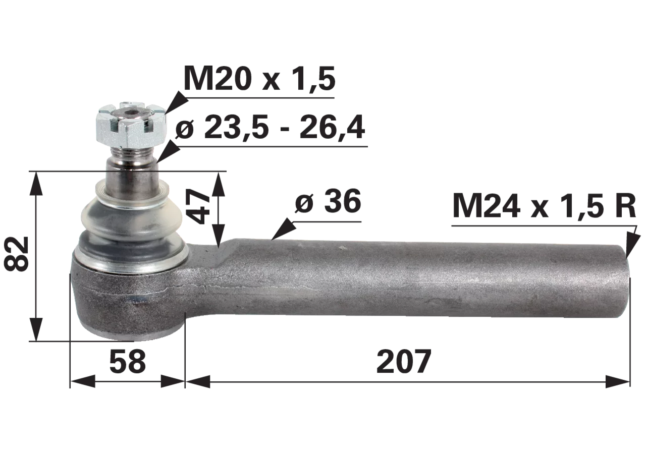 Kugelgelenk M24 x 1,5 IG Länge 265 mm GartenShop24 - Hochwertige Gartengeräte