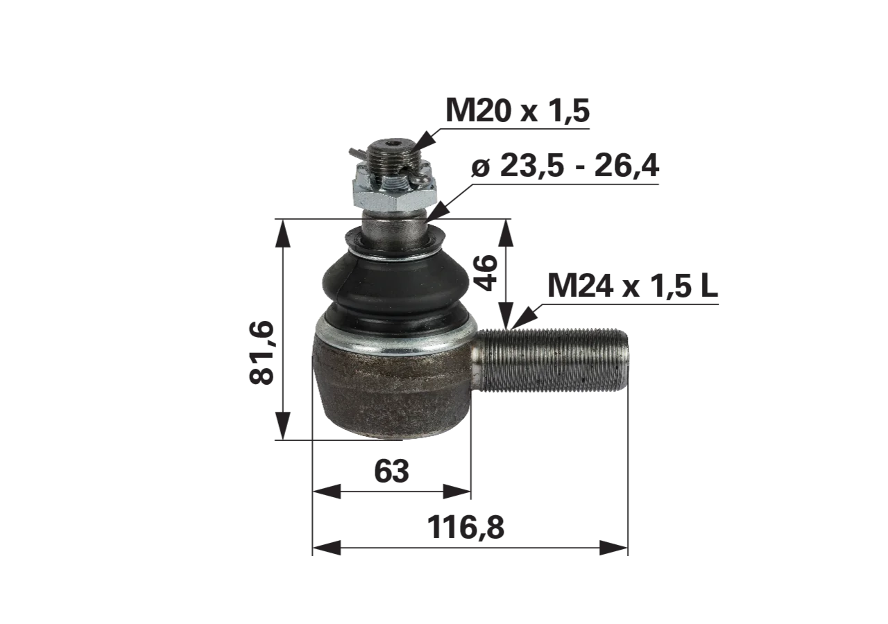 Kugelgelenk M24 x 1,5 L anstelle von Fendt G222302120210 GartenShop24 - Hochwertige Gartengeräte