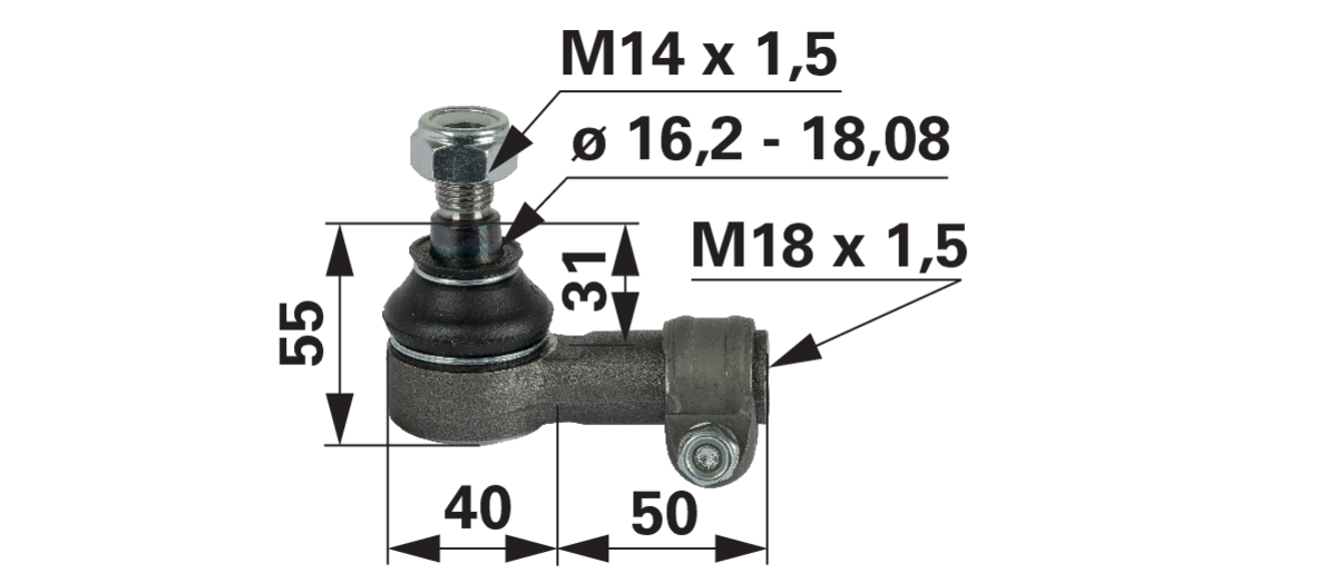 Kugelgelenk M18 x 1,5 am Lenkzylinder anstelle von Aebi TP26231.02 GartenShop24 - Hochwertige Gartengeräte