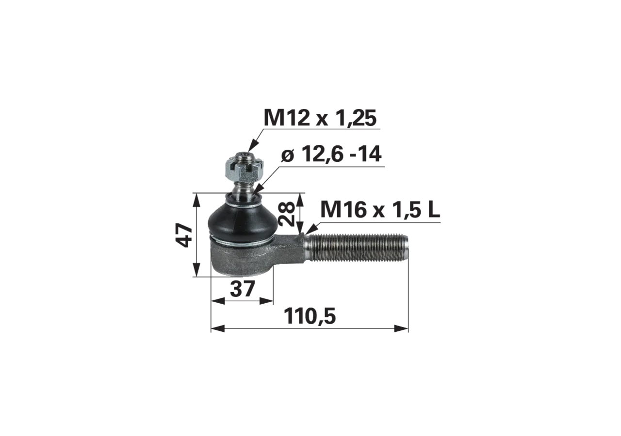 Kugelgelenk M16 x 1,5 L anstelle von Kubota 38440-44790 GartenShop24 - Hochwertige Gartengeräte