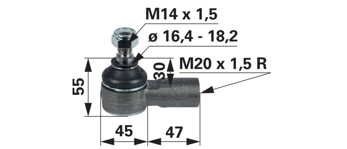 Kugelgelenk M20 x 1,5 R anstelle von Kubota 3A481-62920 GartenShop24 - Hochwertige Gartengeräte