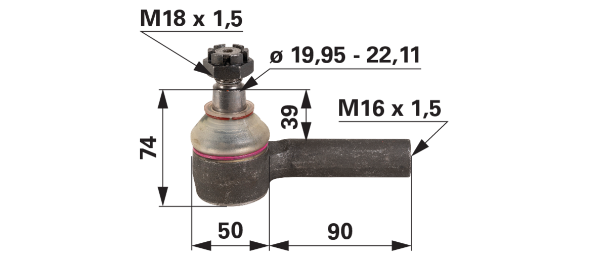 Kugelgelenk rechts M18 x 1,5 AG / M16 x 1,5 IG GartenShop24 - Hochwertige Gartengeräte
