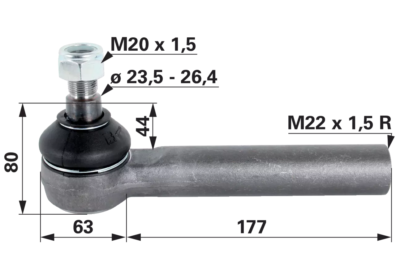 Kugelgelenk M22 x 1,5 IG Länge 240 mm GartenShop24 - Hochwertige Gartengeräte
