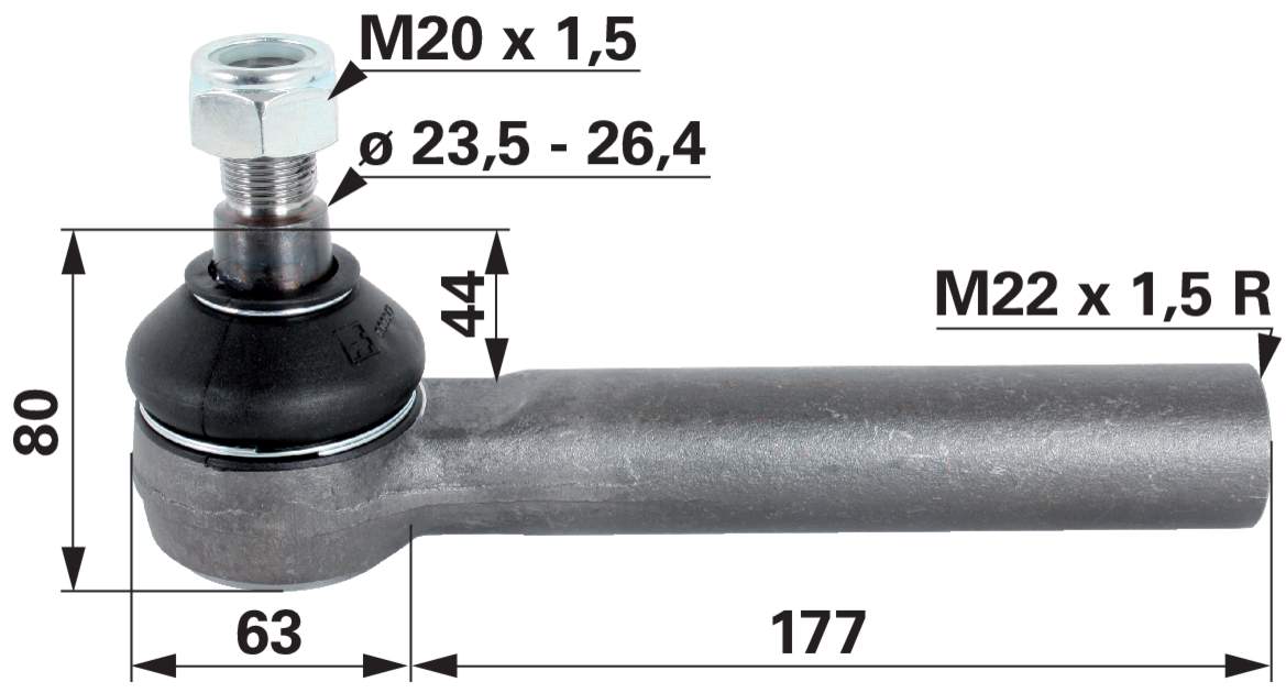 Kugelgelenk M22 x 1,5 IG Länge 240 mm GartenShop24 - Hochwertige Gartengeräte