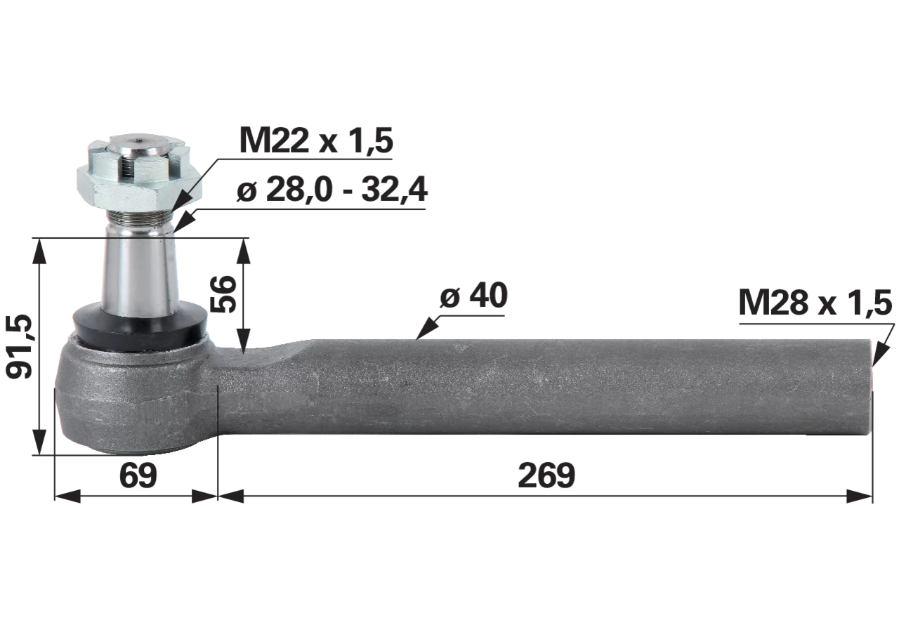 Kugelgelenk M28 x 1,5 IG anstelle von Deutz-Fahr 0.010.3338.0 GartenShop24 - Hochwertige Gartengeräte