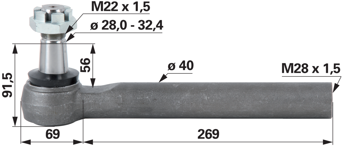 Kugelgelenk M28 x 1,5 IG anstelle von Deutz-Fahr 0.010.3338.0 GartenShop24 - Hochwertige Gartengeräte