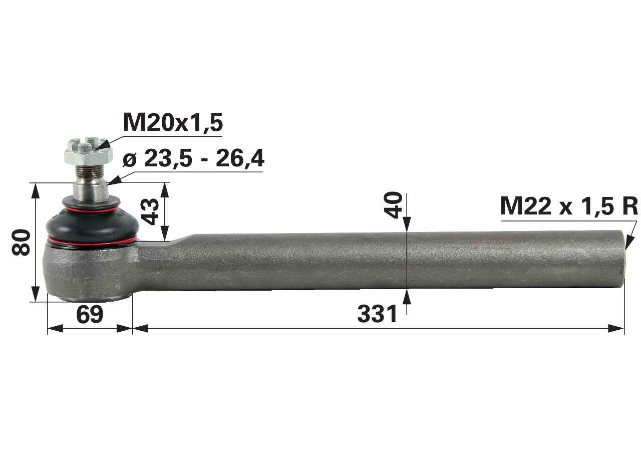 Kugelgelenk M22 x 1,5 IG anstelle von Deutz-Fahr 04383057 GartenShop24 - Hochwertige Gartengeräte