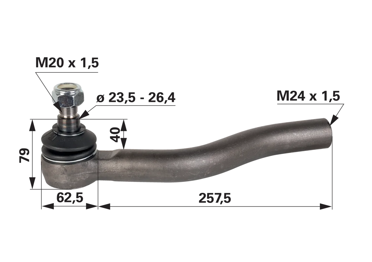 Kugelgelenk rechts gekröpft M24 x 1,5 IG GartenShop24 - Hochwertige Gartengeräte