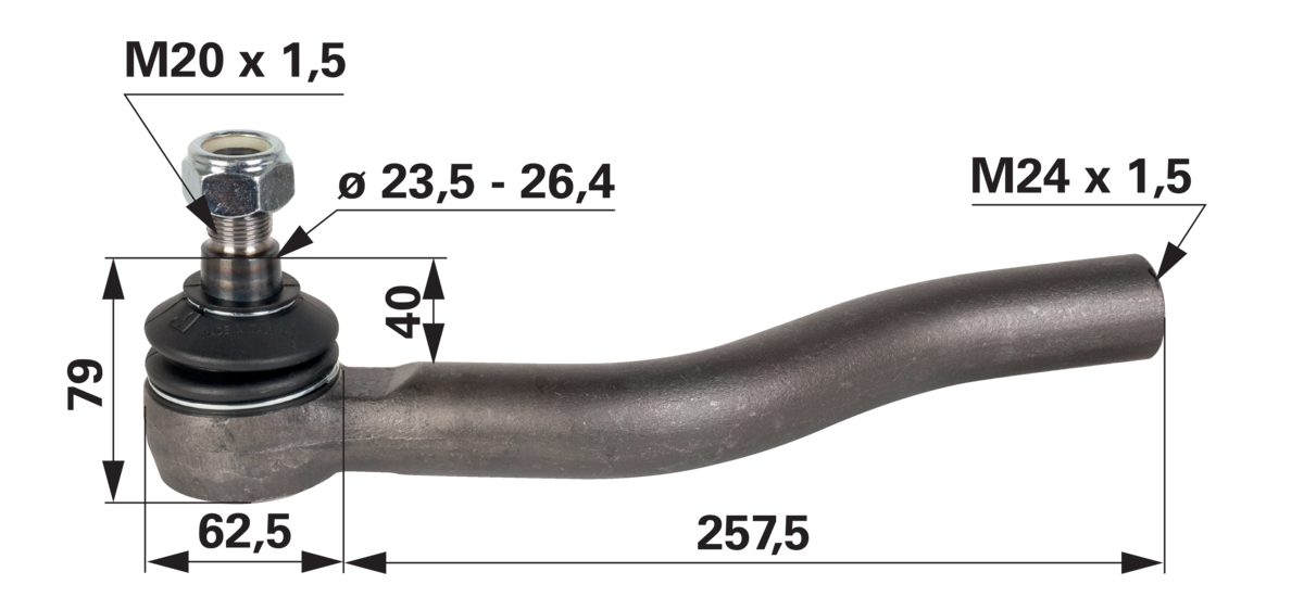 Kugelgelenk rechts gekröpft M24 x 1,5 IG GartenShop24 - Hochwertige Gartengeräte