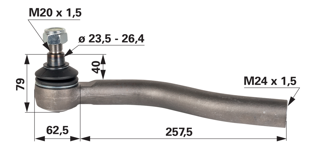 Kugelgelenk links gekröpft, M24 x 1,5 IG GartenShop24 - Hochwertige Gartengeräte