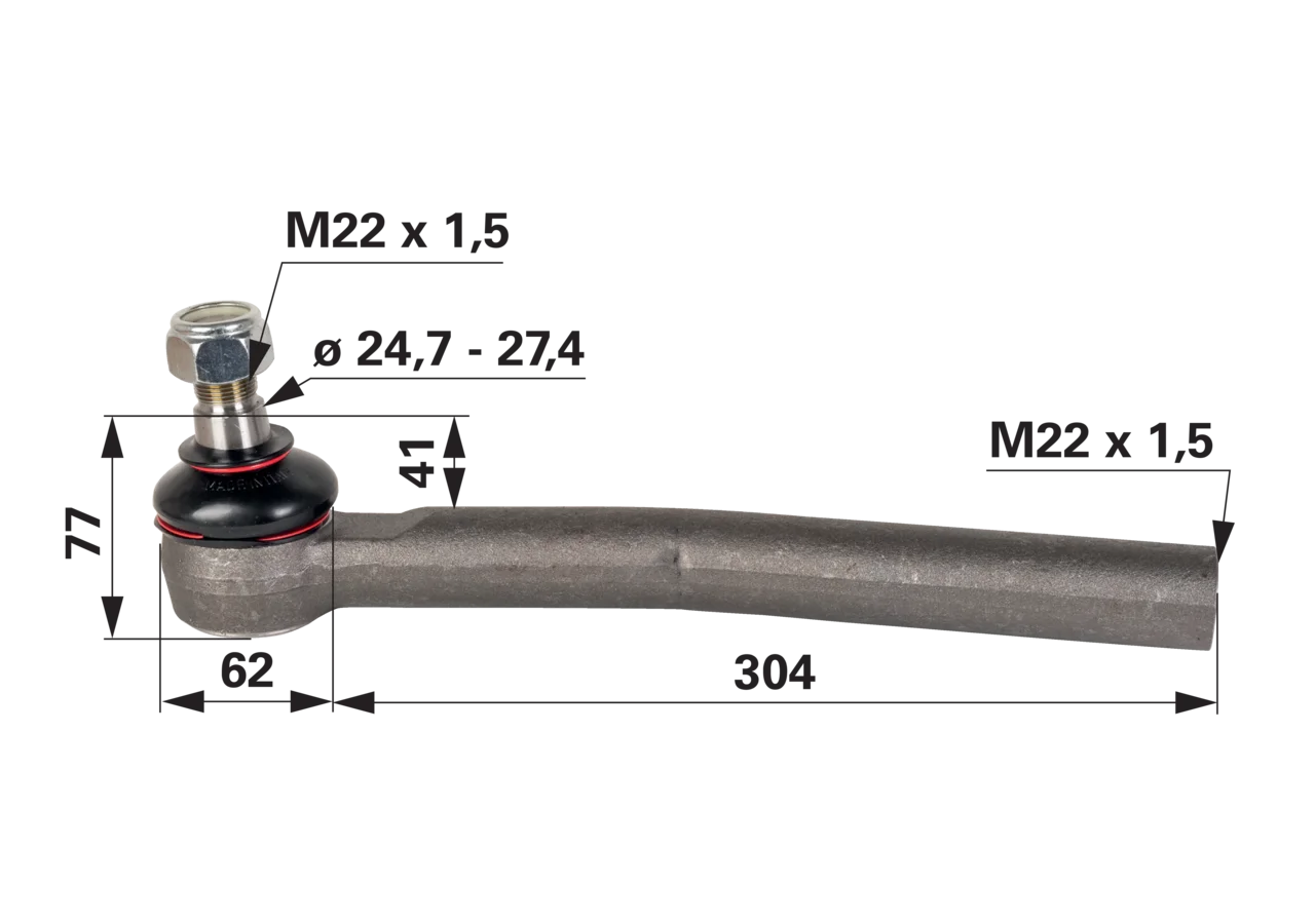 Kugelgelenk links gekröpft, M22 x 1,5 IG, anstelle von Fendt F308300100040 GartenShop24 - Hochwertige Gartengeräte