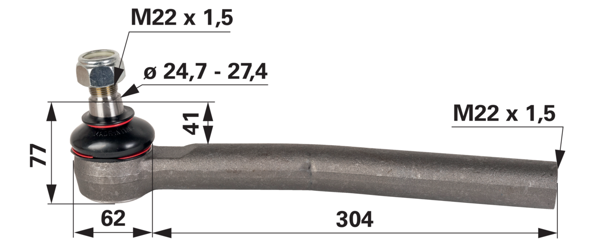 Kugelgelenk links gekröpft, M22 x 1,5 IG, anstelle von Fendt F308300100040 GartenShop24 - Hochwertige Gartengeräte