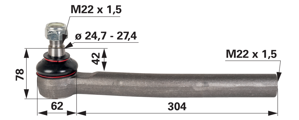 Kugelgelenk rechts gekröpft, M22 x 1,5 IG, anstelle von Fendt F308300100030 GartenShop24 - Hochwertige Gartengeräte