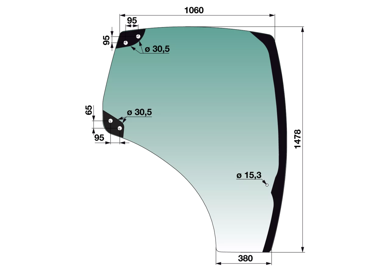 Türscheibe rechts, grün getönt, anstelle von CNH 87560792 GartenShop24 - Hochwertige Gartengeräte