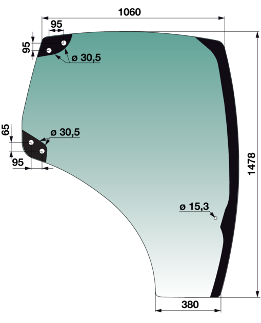Türscheibe rechts, grün getönt, anstelle von CNH 87560792 GartenShop24 - Hochwertige Gartengeräte