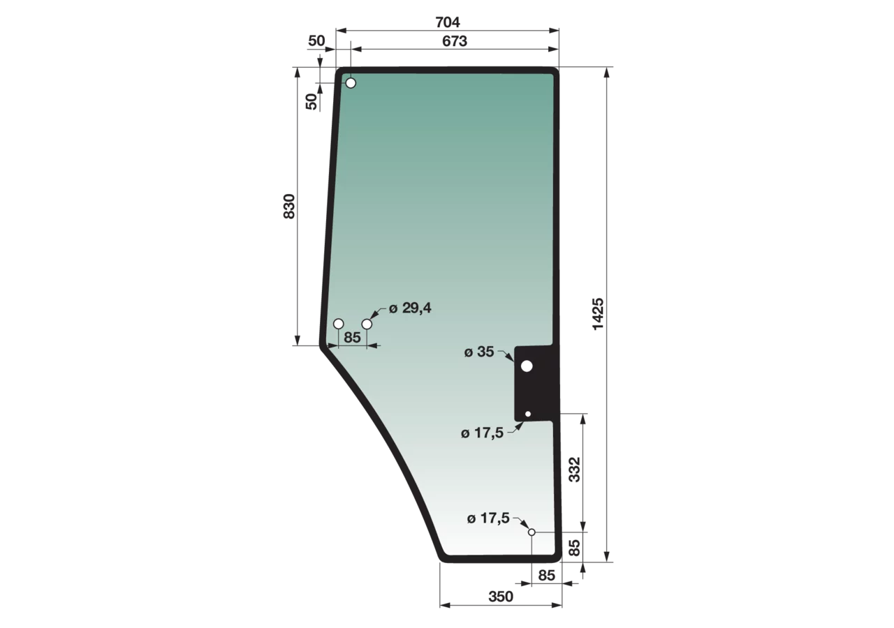 Türscheibe rechts, grün getönt, passend für John Deere R131164 GartenShop24 - Hochwertige Gartengeräte