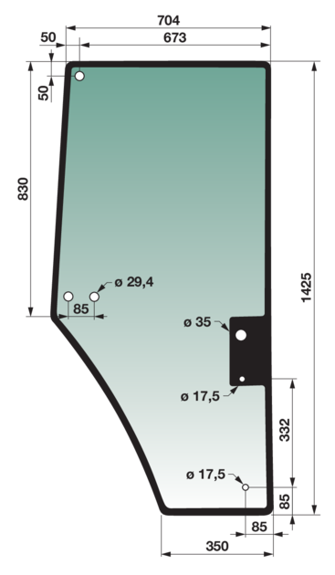 Türscheibe rechts, grün getönt, passend für John Deere R131164 GartenShop24 - Hochwertige Gartengeräte