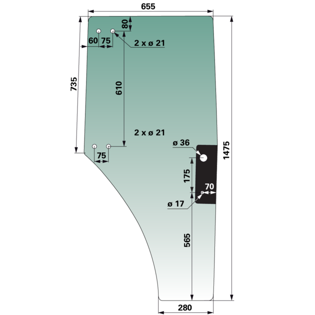 Türscheibe rechts, grün getönt, passend für John Deere ER047313 GartenShop24 - Hochwertige Gartengeräte