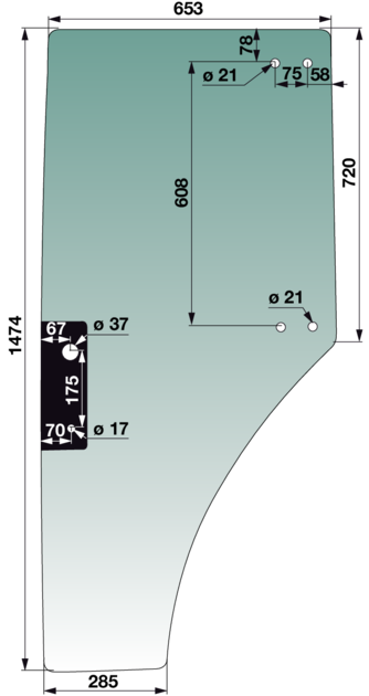 Türscheibe links, grün getönt, passend für John Deere ER047314 GartenShop24 - Hochwertige Gartengeräte