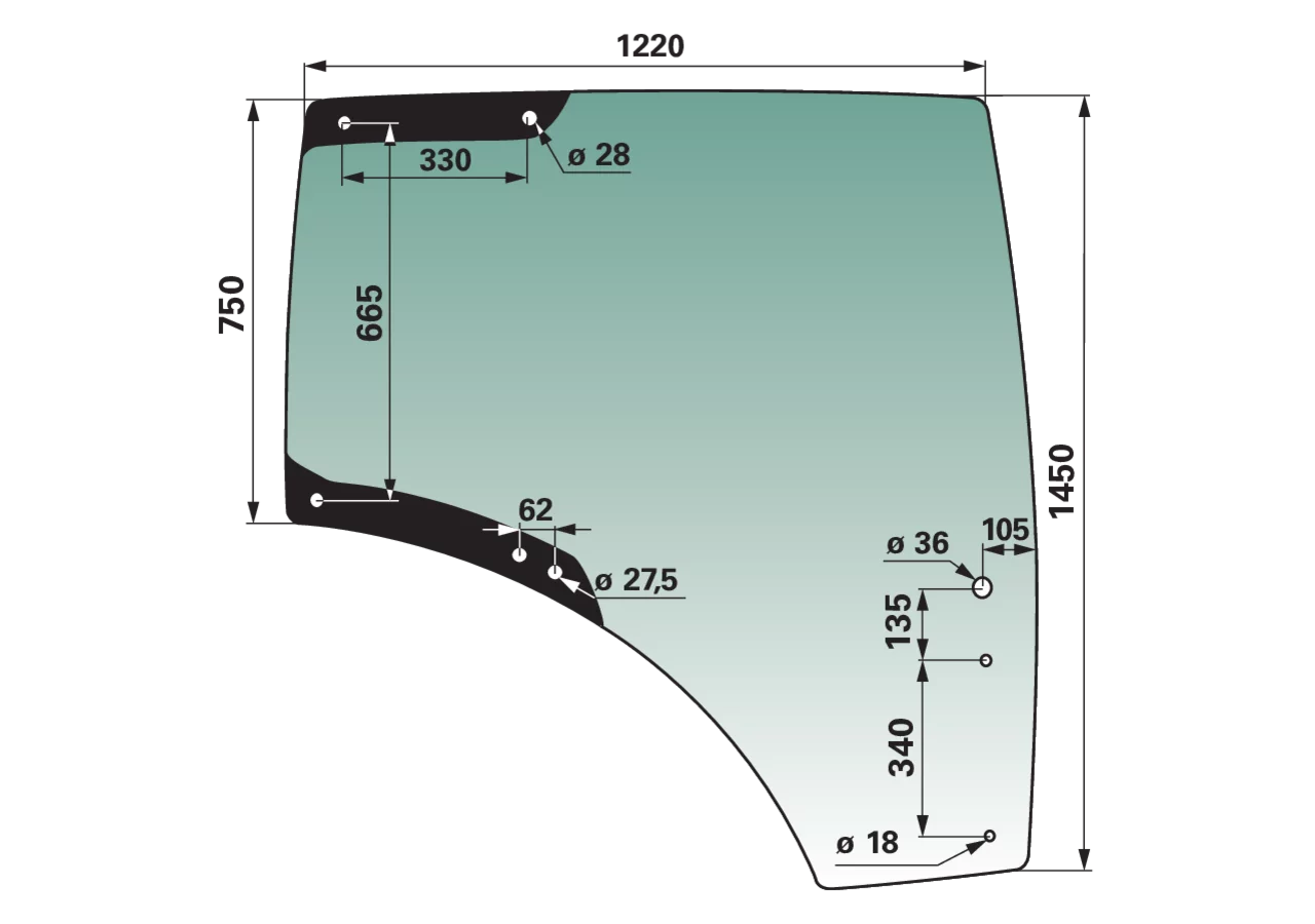 Türscheibe rechts, grün getönt, passend für John Deere L212968 GartenShop24 - Hochwertige Gartengeräte
