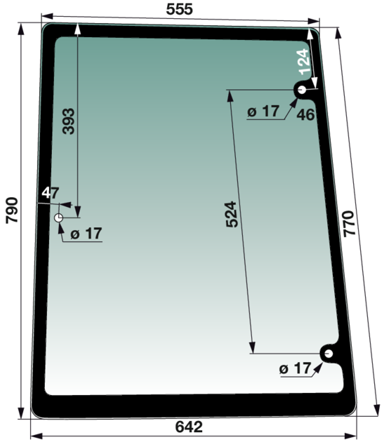 Seitenscheibe links, grün getönt, anstelle von CNH 82029321 GartenShop24 - Hochwertige Gartengeräte