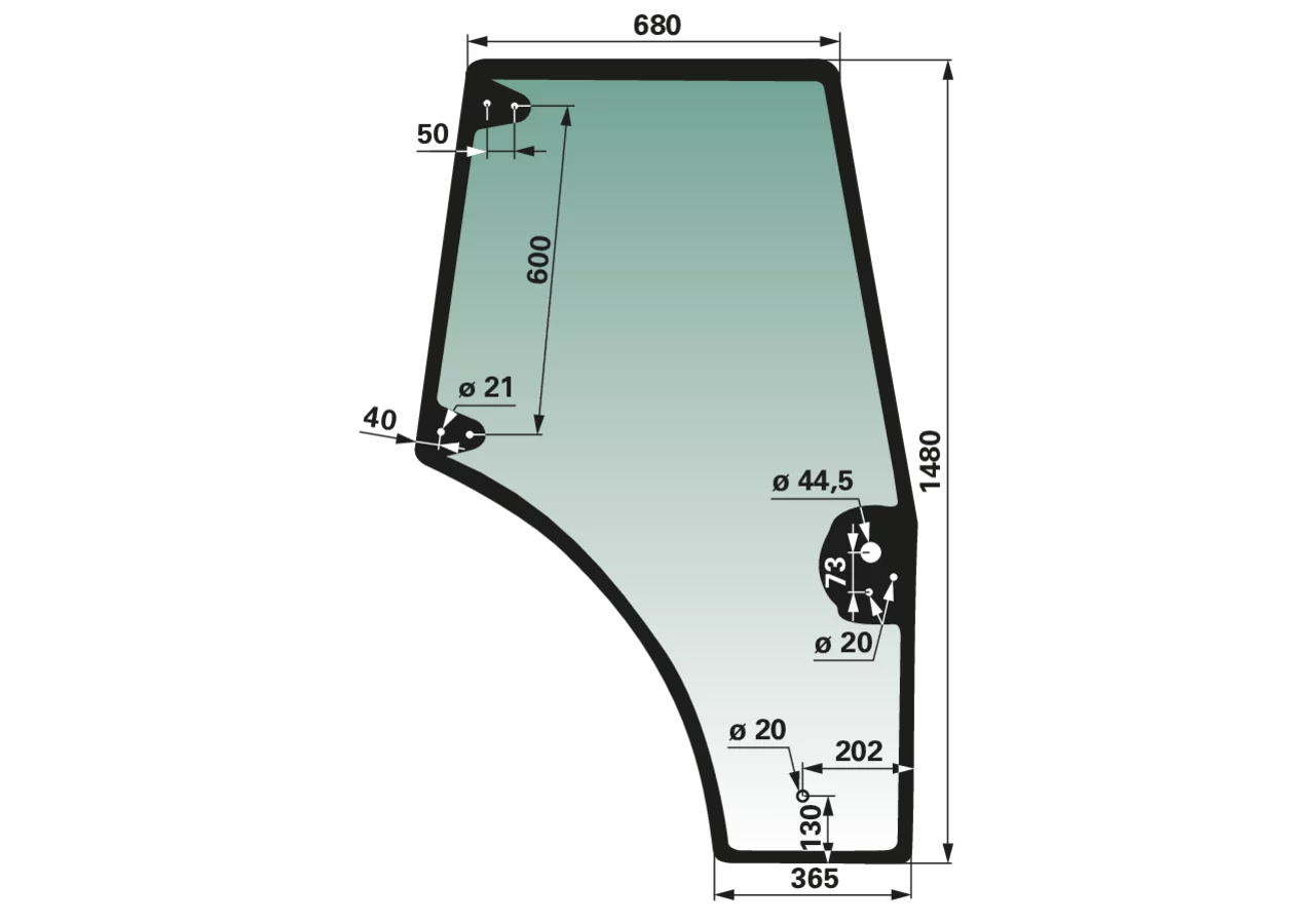 Türscheibe rechts, grün getönt, anstelle CNH 87620223 GartenShop24 - Hochwertige Gartengeräte