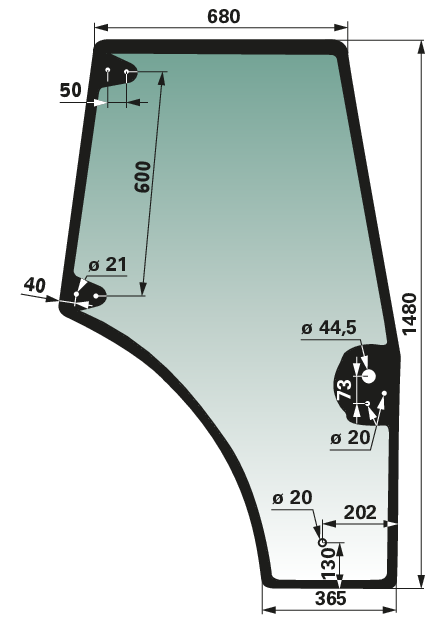 Türscheibe rechts, grün getönt, anstelle CNH 87620223 GartenShop24 - Hochwertige Gartengeräte
