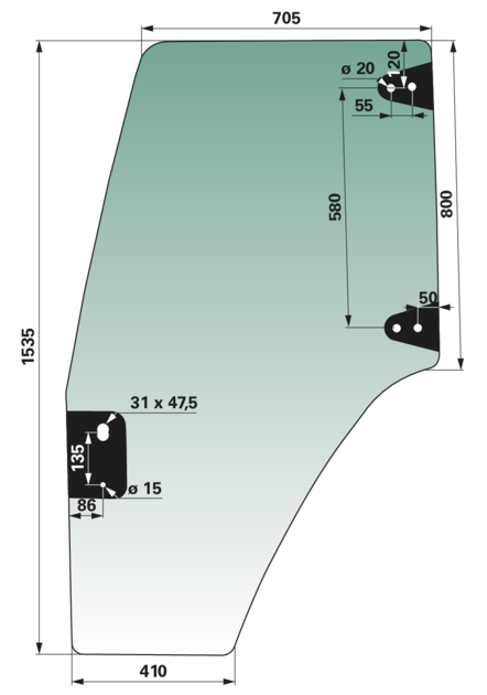 Türscheibe links, grün getönt, anstelle von CNH 87302769 GartenShop24 - Hochwertige Gartengeräte