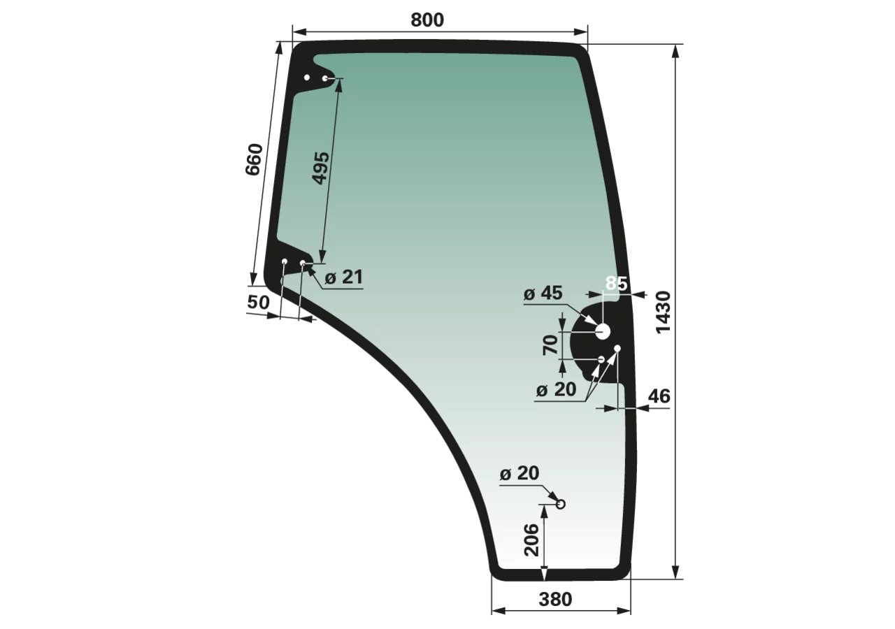Türscheibe rechts grün getönt anstelle von CNH 84396432 GartenShop24 - Hochwertige Gartengeräte