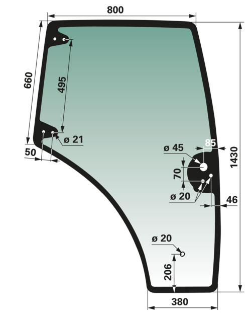 Türscheibe rechts grün getönt anstelle von CNH 84396432 GartenShop24 - Hochwertige Gartengeräte