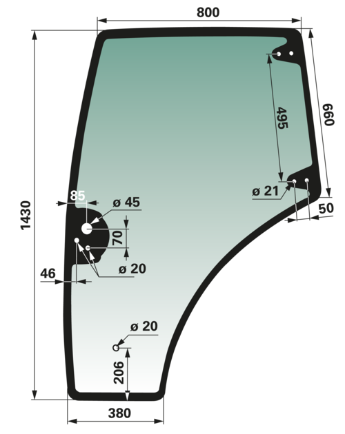 Türscheibe links, grün getönt, anstelle von CNH 84396396 GartenShop24 - Hochwertige Gartengeräte