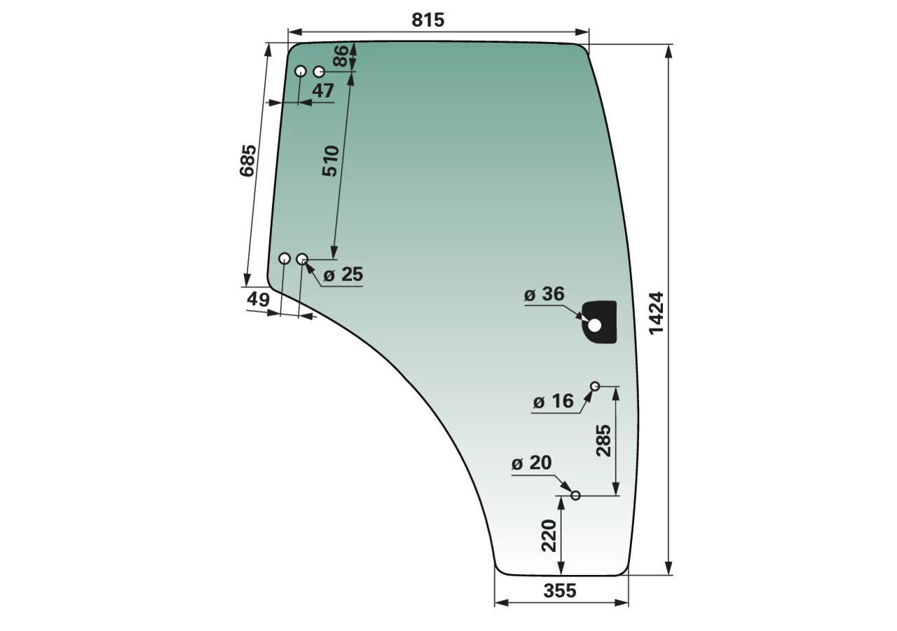 Türscheibe rechts, grün getönt, anstelle von CNH 84224131 GartenShop24 - Hochwertige Gartengeräte