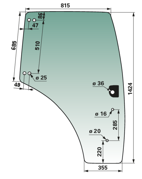 Türscheibe rechts, grün getönt, anstelle von CNH 84224131 GartenShop24 - Hochwertige Gartengeräte