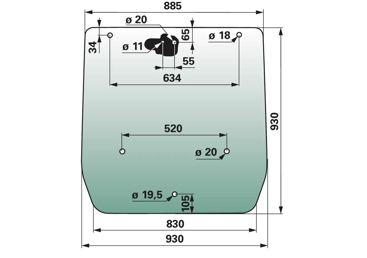 Heckscheibe grün getönt anstelle von CNH 84327955 GartenShop24 - Hochwertige Gartengeräte