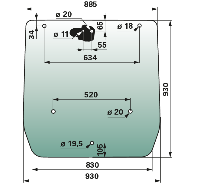 Heckscheibe grün getönt anstelle von CNH 84327955 GartenShop24 - Hochwertige Gartengeräte