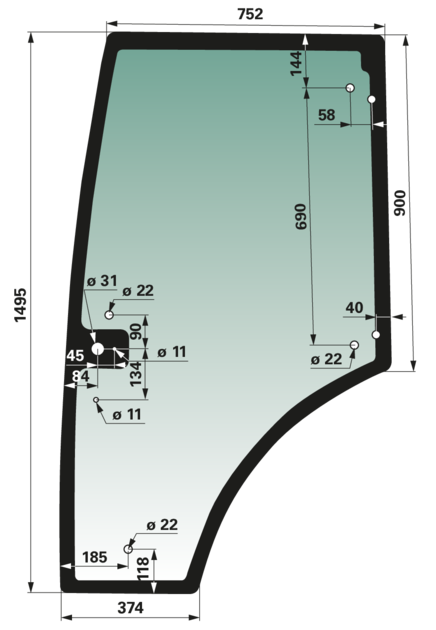 Türscheibe grün getönt, links, 9 Löcher, anstelle von Claas 7700073324 GartenShop24 - Hochwertige Gartengeräte