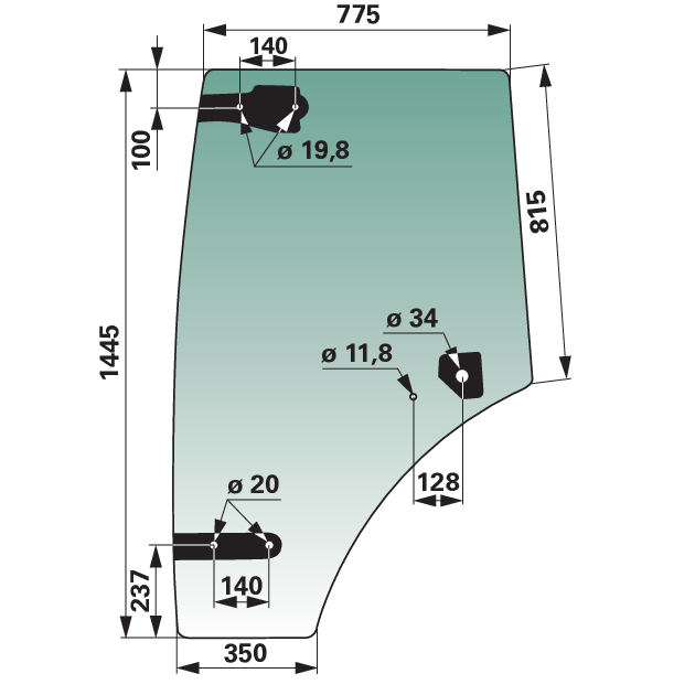 Türscheibe links, grün getönt anstelle von Claas 6005029102 GartenShop24 - Hochwertige Gartengeräte