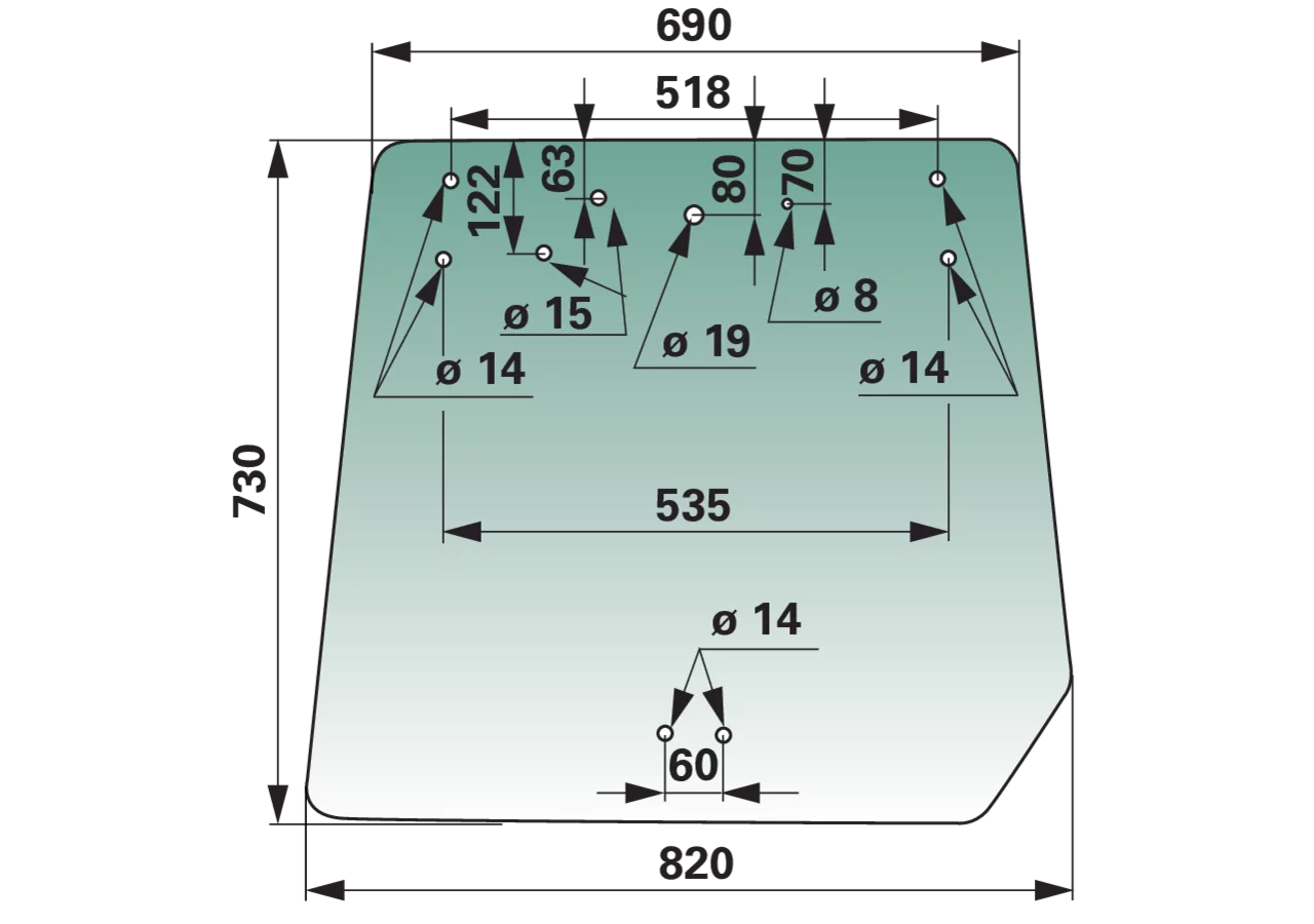Heckscheibe anstelle von Kubota 3C59170550 – Farbe grün getönt GartenShop24 - Hochwertige Gartengeräte