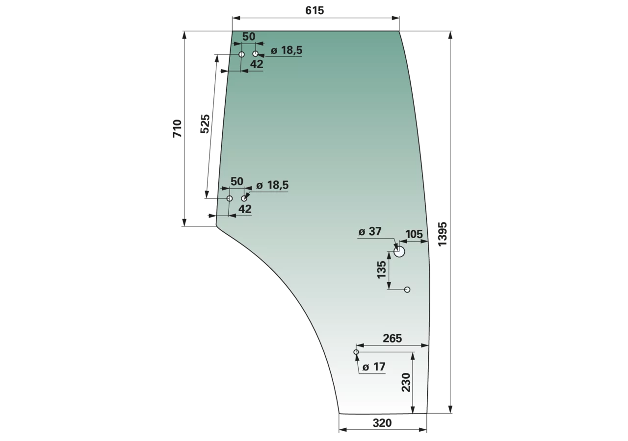 Türscheibe rechts, grün getönt, anstelle von Fendt 222812030050 GartenShop24 - Hochwertige Gartengeräte